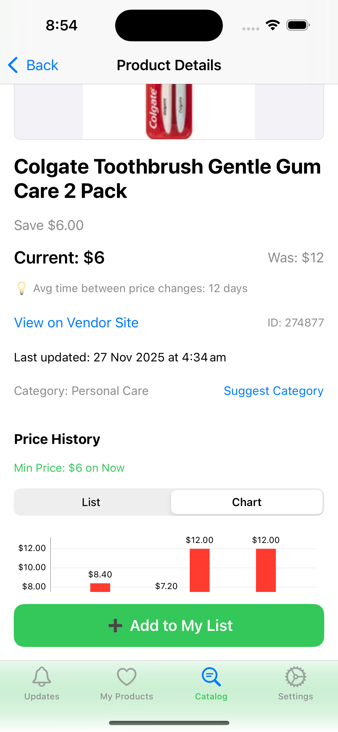 Product Detail View - Add to My List button