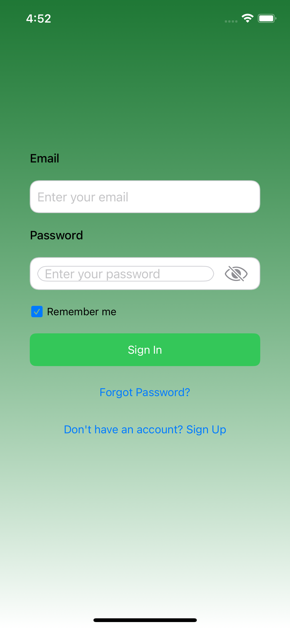Login screen