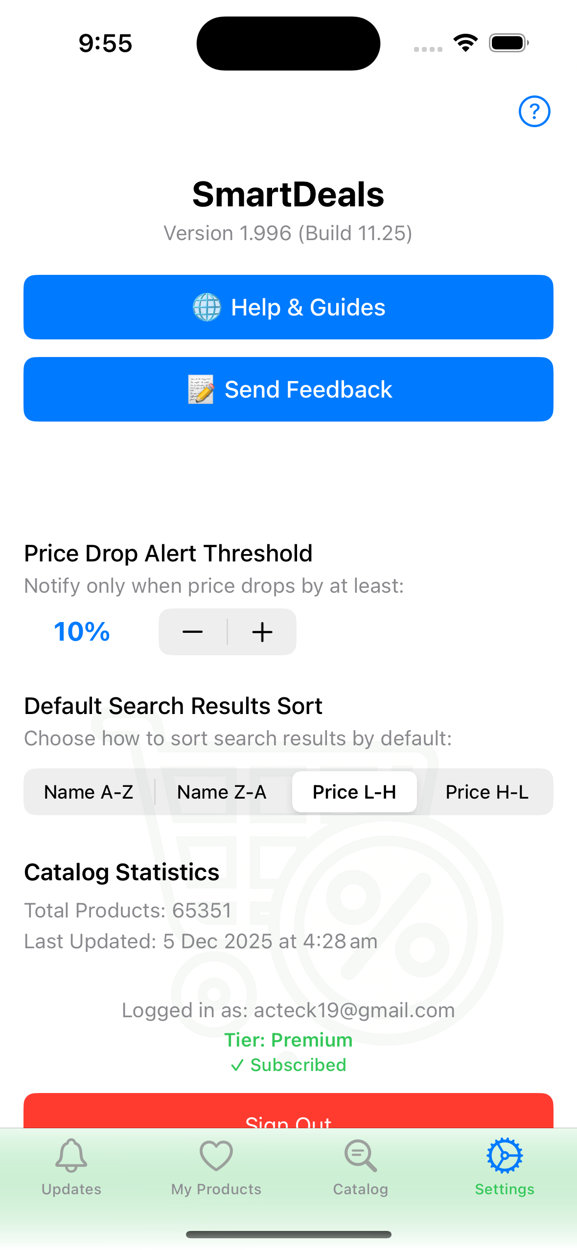 SmartDeals Settings - Price Drop Alert Threshold