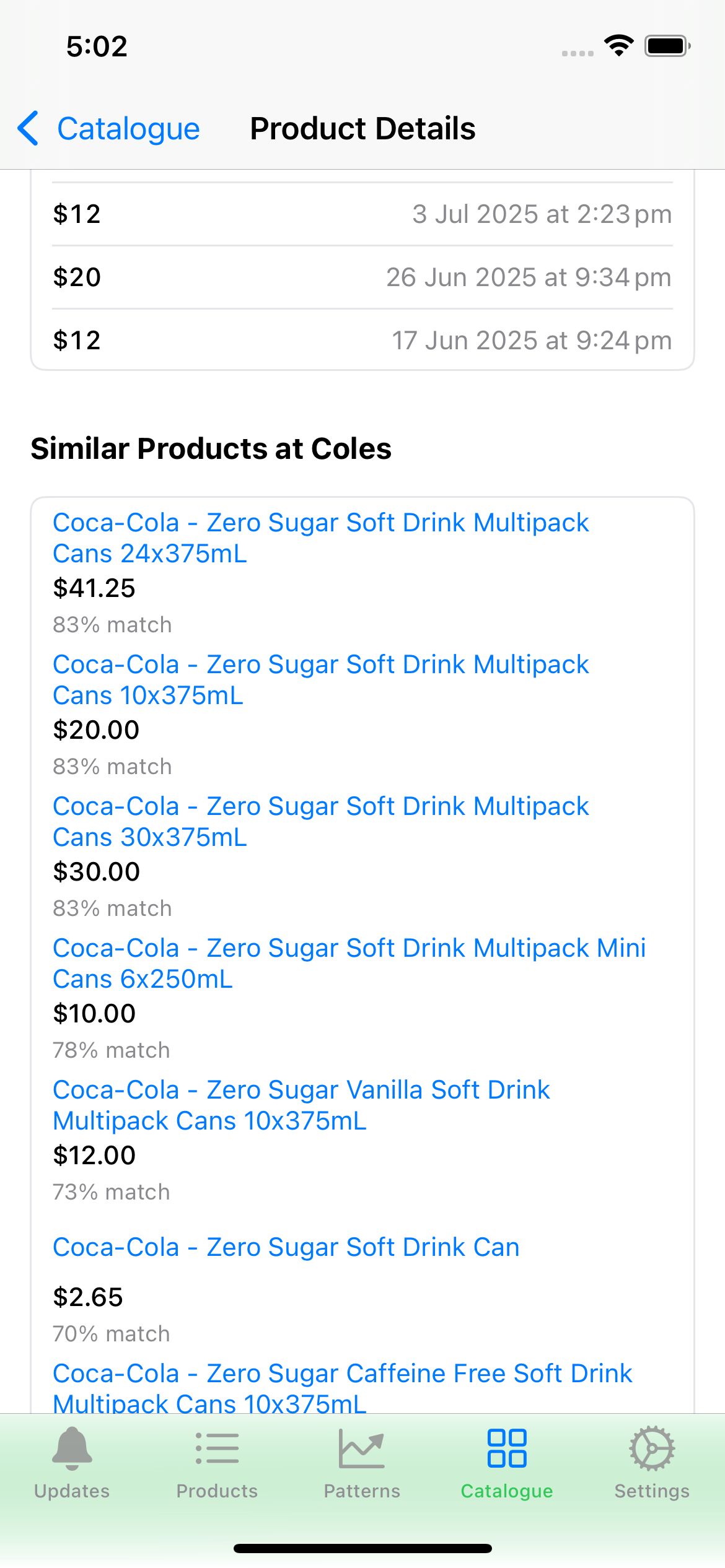 Similar products comparison view